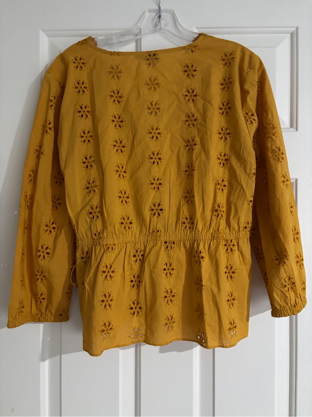 Madewell Scalloped Eyelet Wrap Top Mustard Yellow Peplum Side Tie NWT - Large - Picture 3 of 8